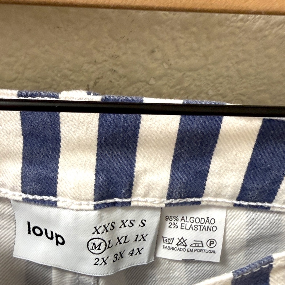 NWOT LOUP Simone Wide Crop Pants in Navy Striped - Picture 6 of 10